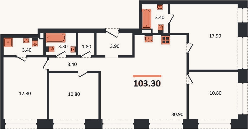 Планировка: 4+ к, 103,3 м²