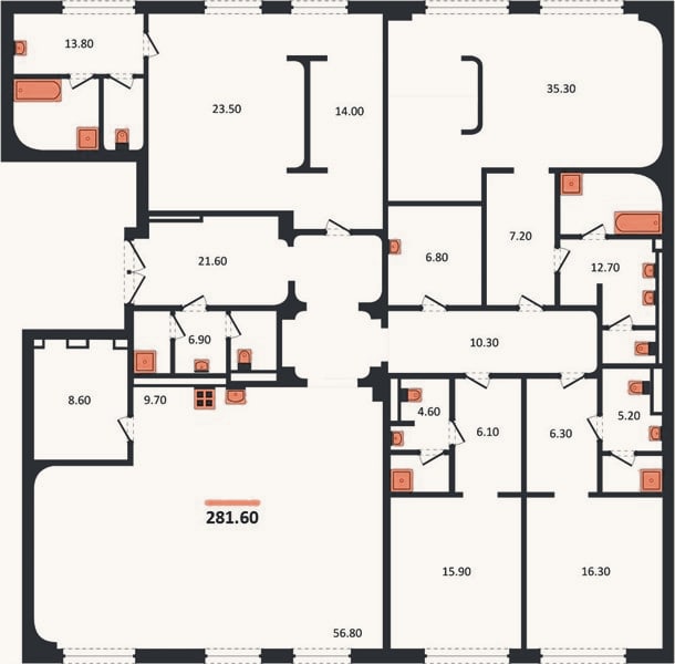 Планировка: 4+ к, 281,6 м²