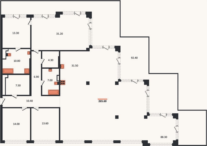 Планировка: 3-к, 265,6 м²