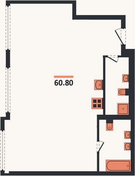 Планировка: 2-к, 60,8 м²