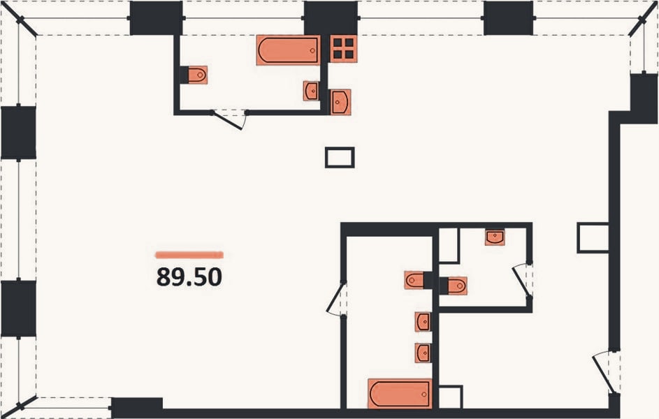 Планировка: 2-к, 89,5 м²