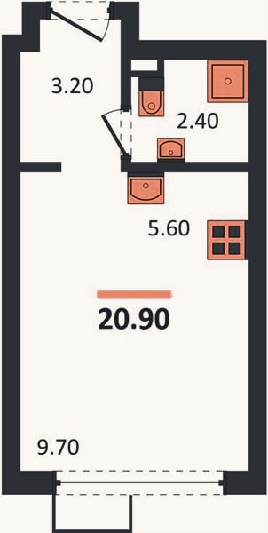 Планировка: Студия, 20,9 м²