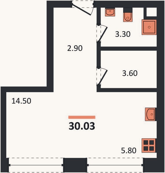 Планировка: Студия, 30 м²