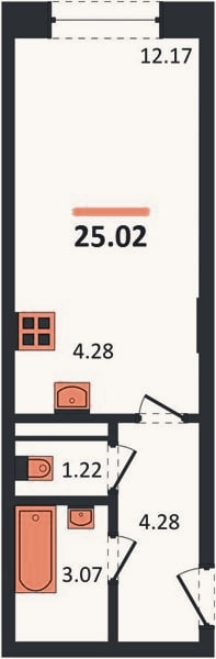 Планировка: Студия, 25 м²
