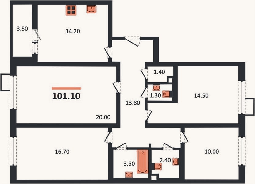 Планировка: 4+ к, 101,1 м²