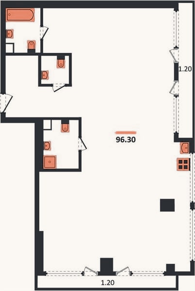 Планировка: 3-к, 96,3 м²