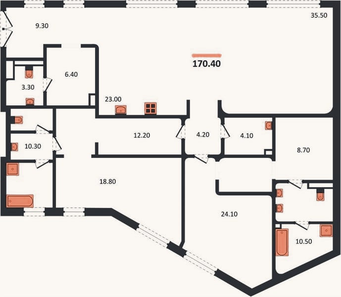 Планировка: 2-к, 170,4 м²