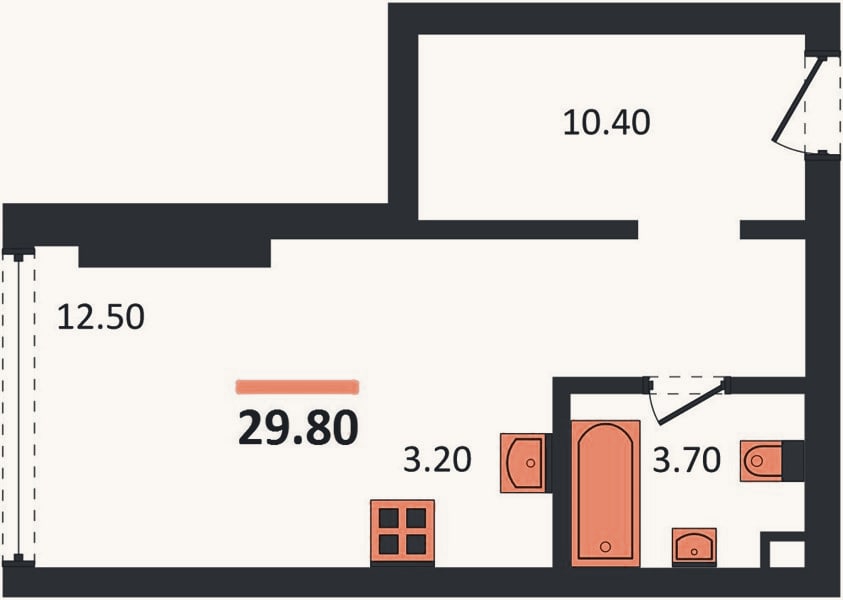 Планировка: Студия, 29,8 м²