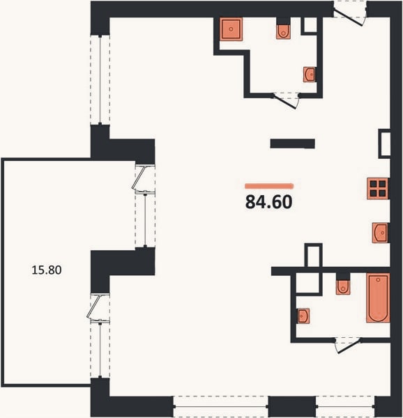 Планировка: 2-к, 84,6 м²