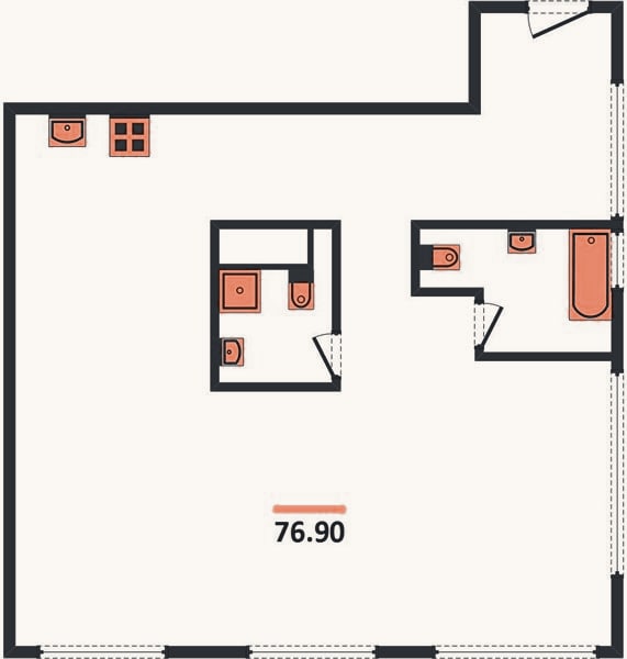 Планировка: 2-к, 76,9 м²