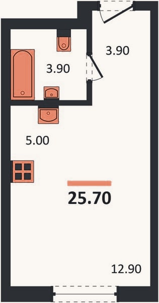 Планировка: Студия, 25,7 м²