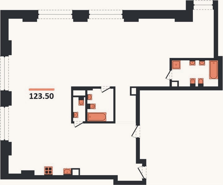Планировка: 2-к, 123,5 м²