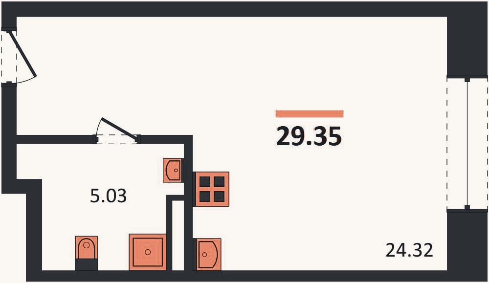 Планировка: Студия, 29,4 м²
