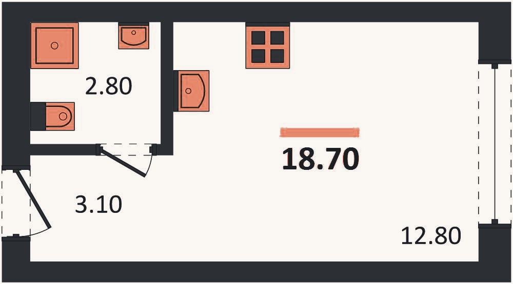 Планировка: Студия, 18,7 м²