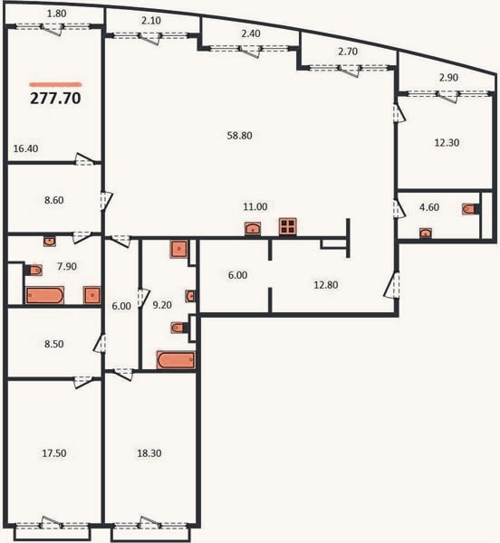 Планировка: 3-к, 277,7 м²