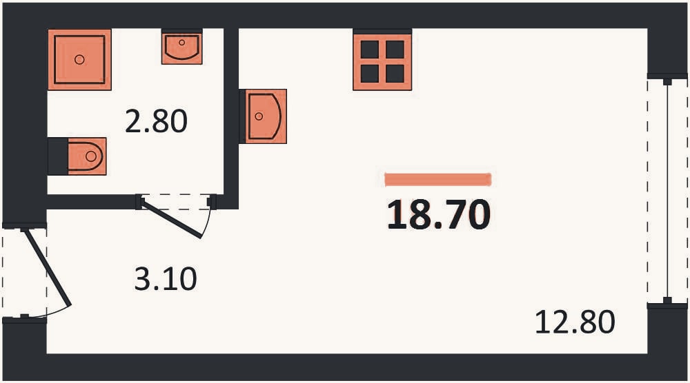 Планировка: Студия, 18,7 м²