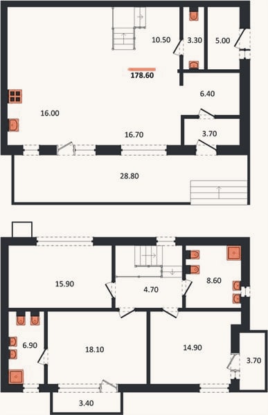Планировка: 3-к, 178,6 м²