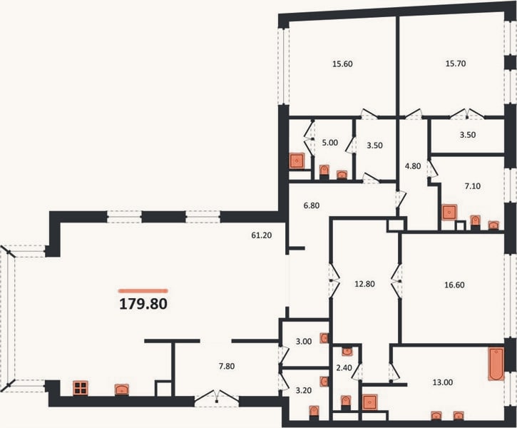 Планировка: 3-к, 179,8 м²