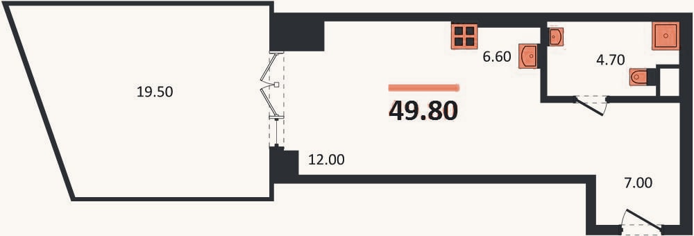 Планировка: Студия, 49,8 м²