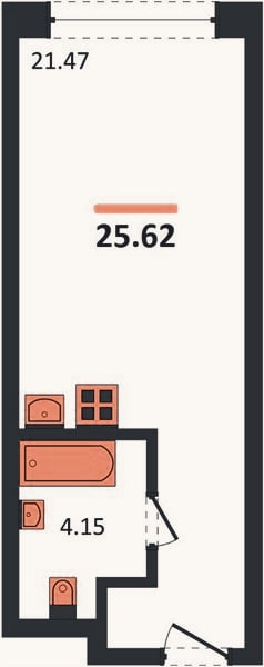 Планировка: Студия, 25,6 м²