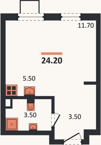 Планировка: Студия, 24,2 м²