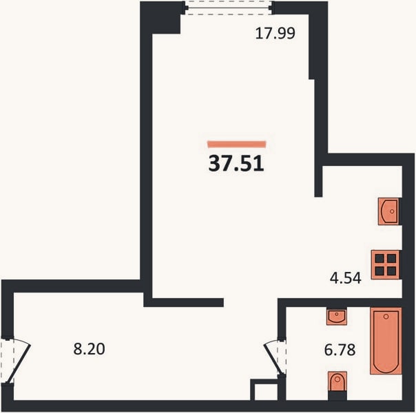 Планировка: Студия, 37,5 м²