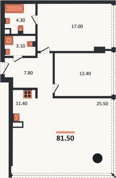 Планировка: 2-к, 81,5 м²