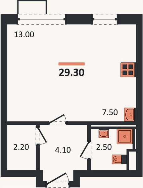 Планировка: Студия, 29,3 м²