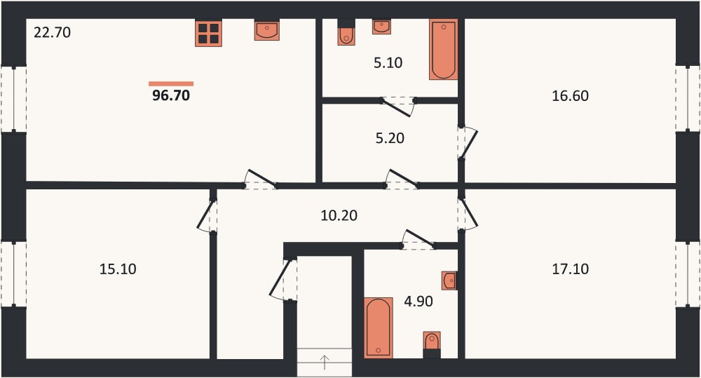 Планировка: 3-к, 96,7 м²