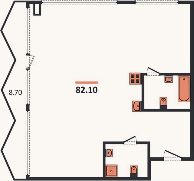 Планировка: 2-к, 82,1 м²