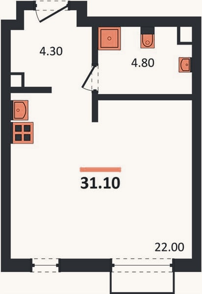 Планировка: Студия, 31,1 м²