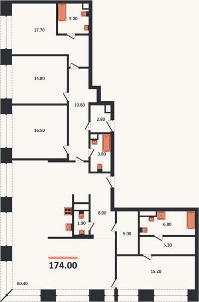 Планировка: 4+ к, 174 м²