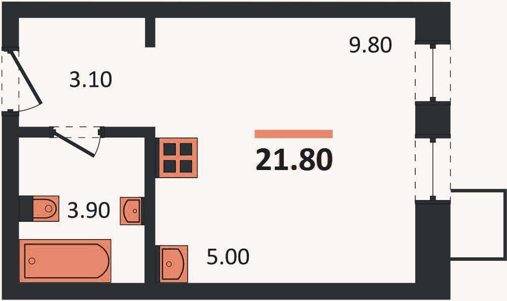 Планировка: Студия, 22 м²