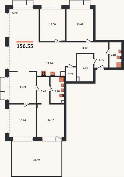 Планировка: 4+ к, 156,6 м²