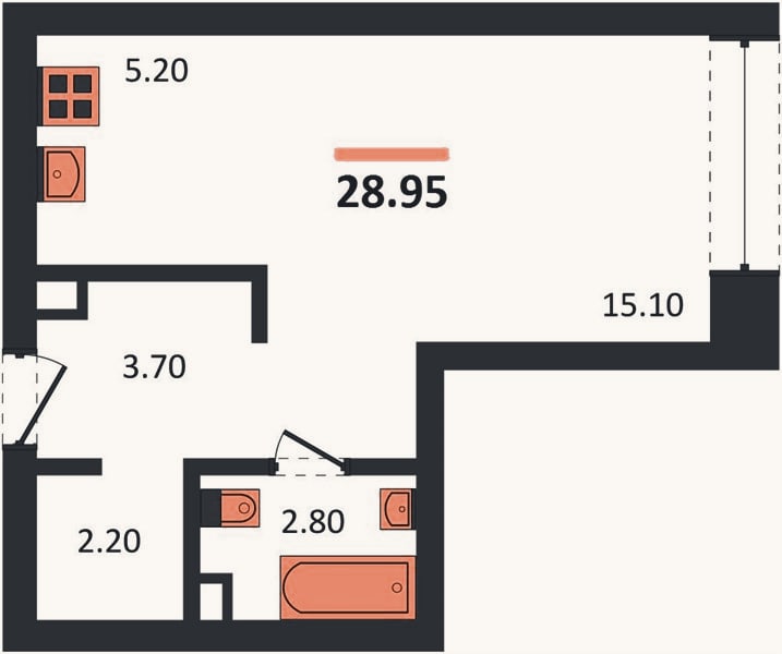 Планировка: Студия, 29 м²