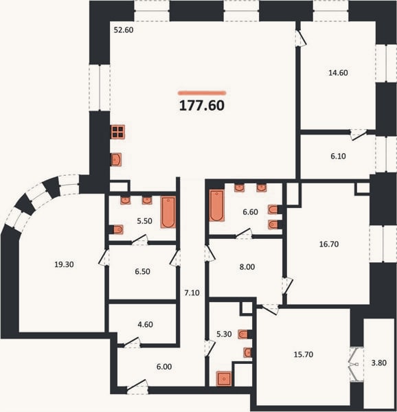 Планировка: 4+ к, 177,6 м²