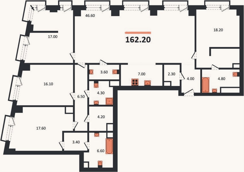 Планировка: 4+ к, 162,2 м²