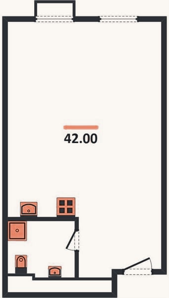 Планировка: Студия, 42 м²