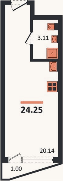 Планировка: Студия, 24,3 м²