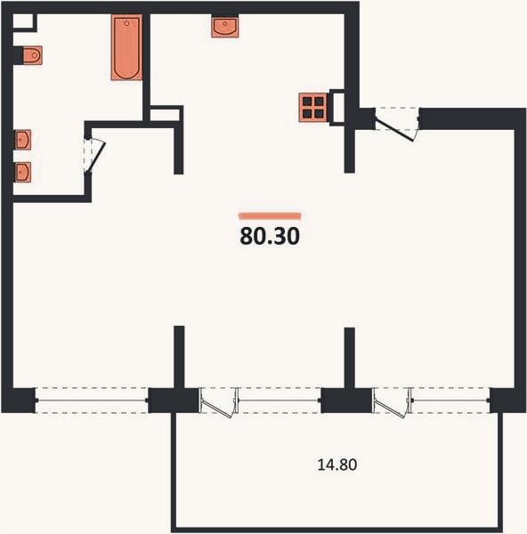 Планировка: 2-к, 80,3 м²