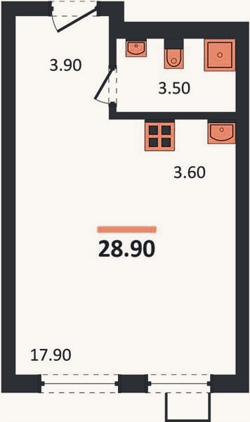 Планировка: Студия, 28,9 м²