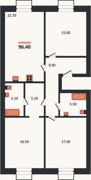 Планировка: 3-к, 96,4 м²