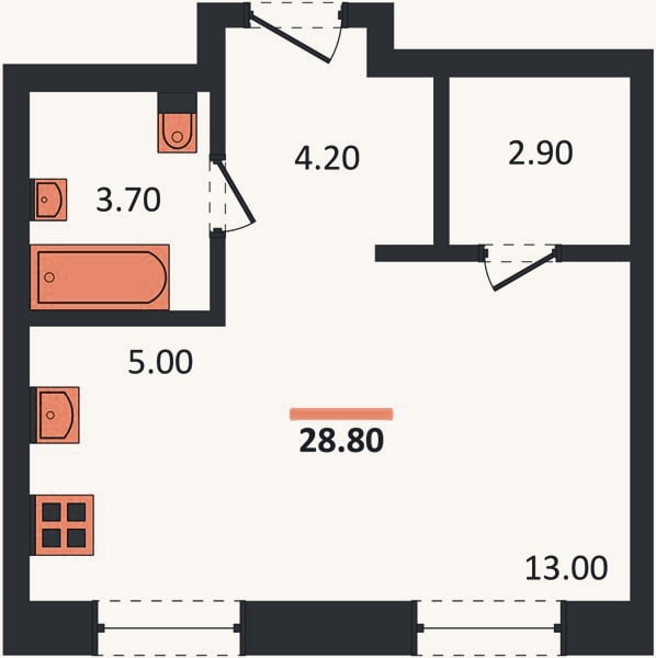 Планировка: Студия, 28,8 м²