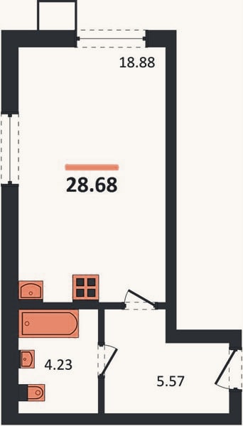 Планировка: Студия, 28,7 м²