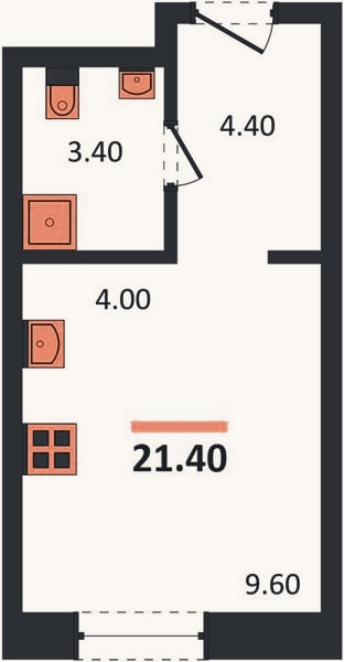 Планировка: Студия, 21,4 м²