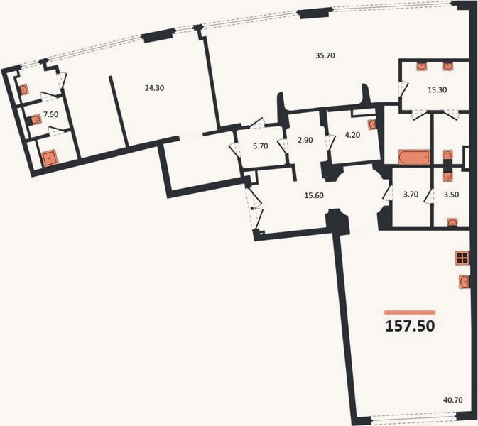 Планировка: 2-к, 157,5 м²