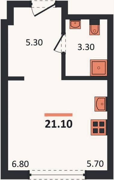 Планировка: Студия, 21,1 м²