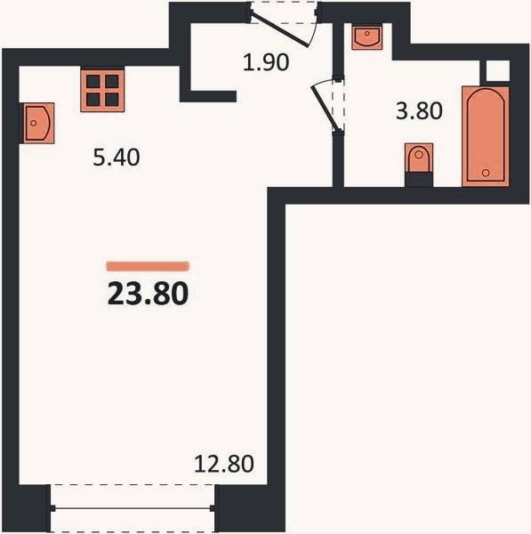 Планировка: Студия, 23,8 м²