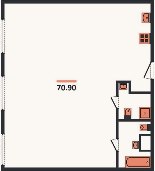 Планировка: 2-к, 70,9 м²