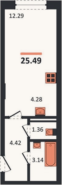 Планировка: Студия, 25,5 м²